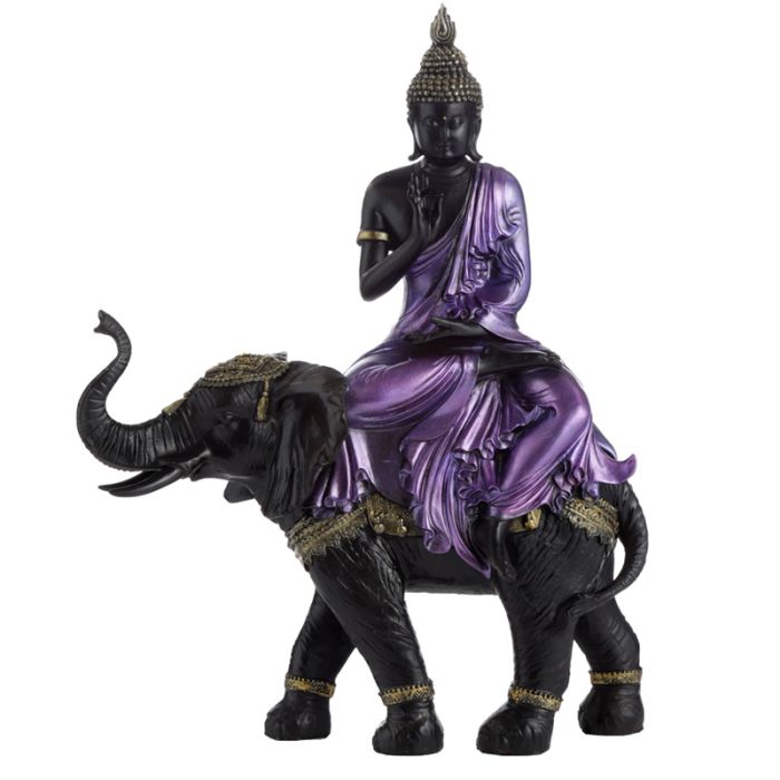 Buddha Thailandese su Elefante - Oro, Viola e Nero- Grande