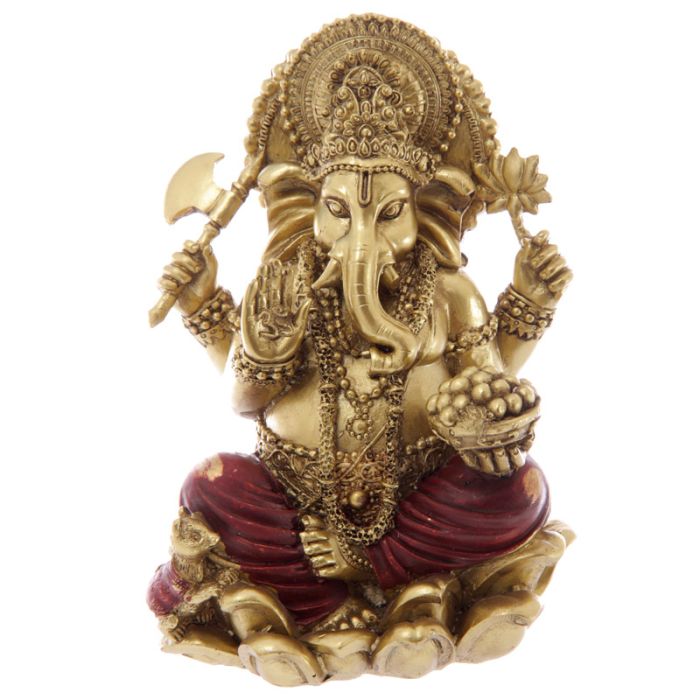 Miniatura in resina - Ganesh Oro e Rosso - 16cm