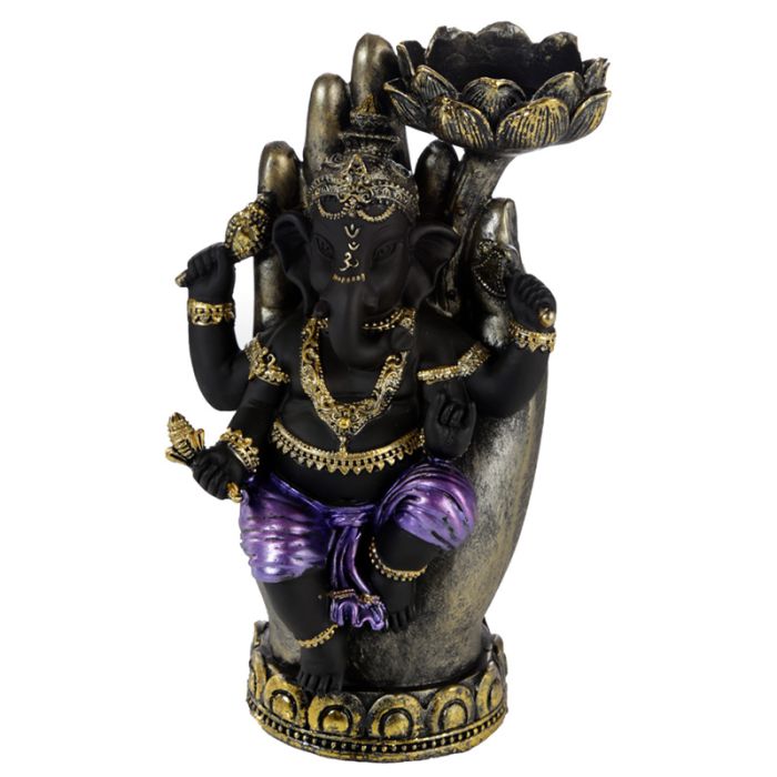 Portacandela Decorativa - Ganesh in una Mano con Loto