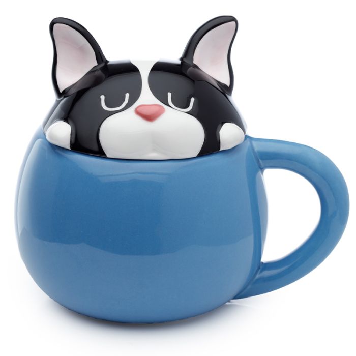 Tazza in Ceramica con Coperchio Sagomato - Bulldog Francese - Cani