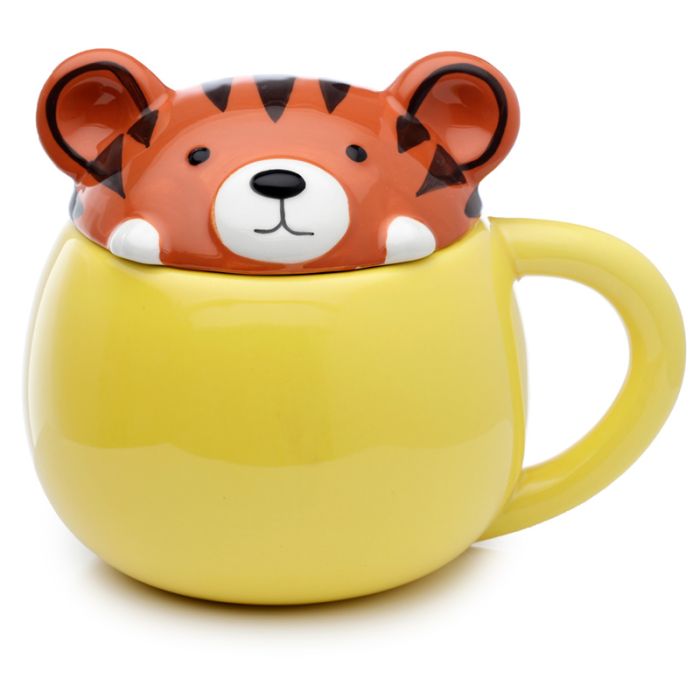 Tazza in Ceramica con Coperchio Sagomato - Tigre - Animali Dolci