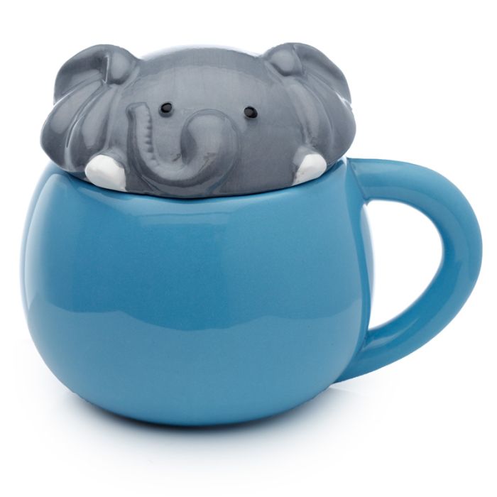 Tazza in Ceramica con Coperchio Sagomato - Elefante - Animali Dolci