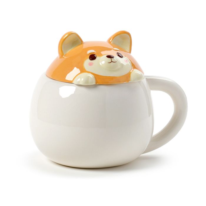 Tazza in Ceramica con Coperchio Sagomato - Cane Shiba Inu