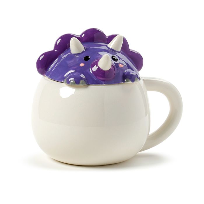 Tazza in Ceramica con Coperchio Sagomato - Dinosauro Viola - Animali Dolci