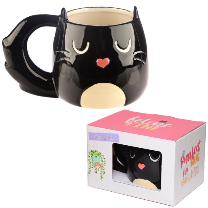 Tazza in Ceramica a Forma di Gatto Nero - Feline Fine