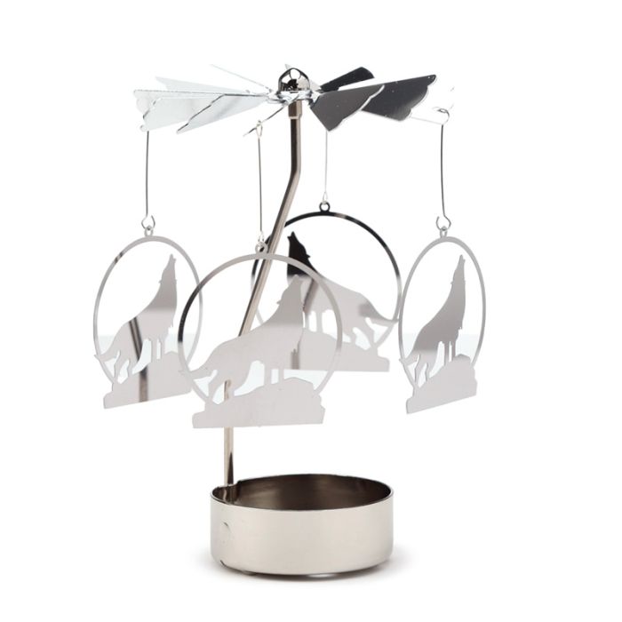 Portacandela Girevole in Metallo - Lupo - 14cm