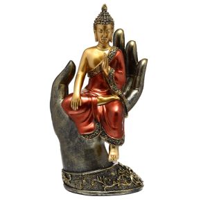 Buddha Thailandese Seduto su Mano - Oro e Rosso Buddha Thailandese Seduto su Mano - Oro e Rosso