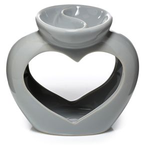 Brucia Essenze per Cera in Ceramica a Forma di Cuore - Piattino Doppio - Grigio Brucia Essenze per Cera in Ceramica a Forma di Cuore - Piattino Doppio - Grigio